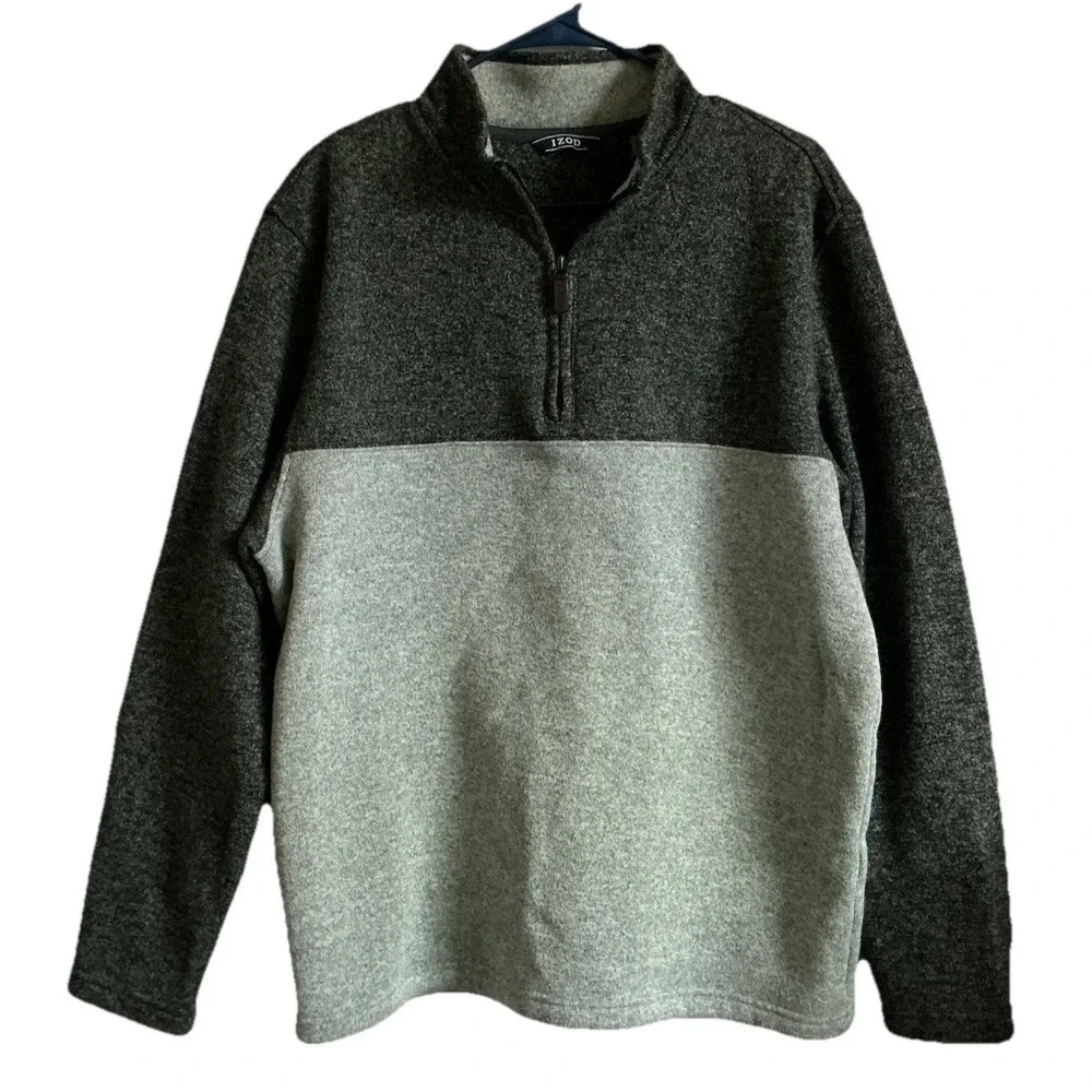 Izod Men's Quarter 1/4 Zip Pullover Sweater Gray Long Sleeve, Size XL‎